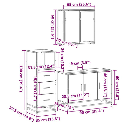 vidaXL 3 Piece Bathroom Furniture Set Smoked Oak Engineered Wood