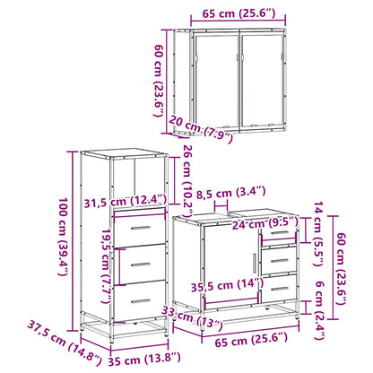 vidaXL 3 Piece Bathroom Furniture Set Smoked Oak Engineered Wood