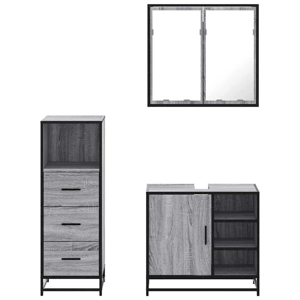 vidaXL 3 Piece Bathroom Furniture Set Grey Sonoma Engineered Wood