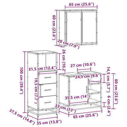vidaXL 3 Piece Bathroom Furniture Set Grey Sonoma Engineered Wood