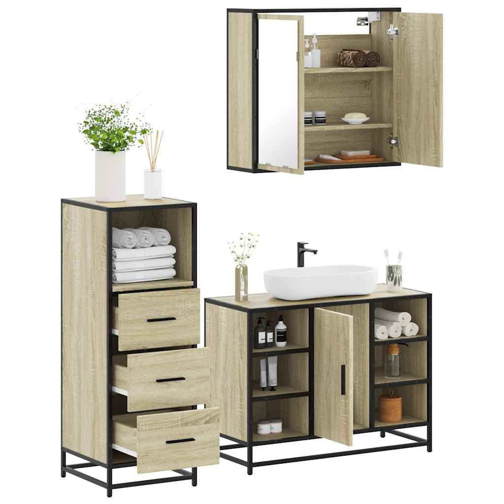 vidaXL 3 Piece Bathroom Furniture Set Sonoma Oak Engineered Wood