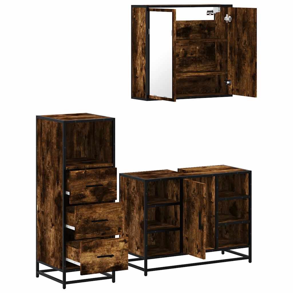 vidaXL 3 Piece Bathroom Furniture Set Smoked Oak Engineered Wood