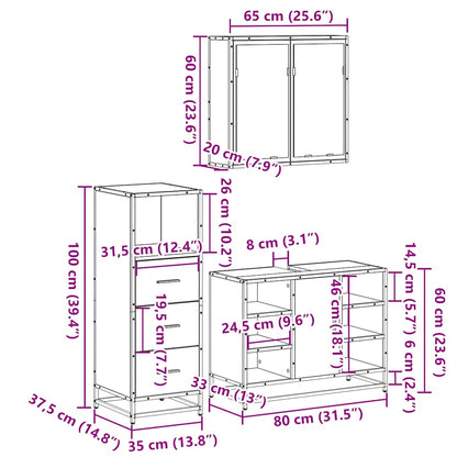 vidaXL 3 Piece Bathroom Furniture Set Grey Sonoma Engineered Wood