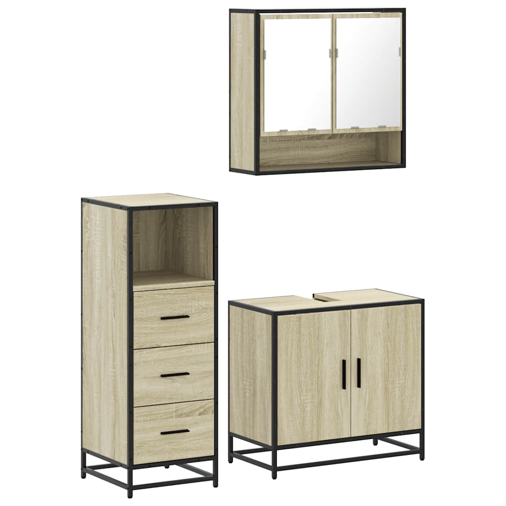 vidaXL 3 Piece Bathroom Furniture Set Sonoma Oak Engineered Wood