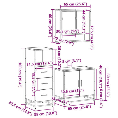 vidaXL 3 Piece Bathroom Furniture Set Smoked Oak Engineered Wood