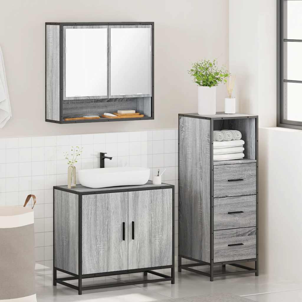 vidaXL 3 Piece Bathroom Furniture Set Grey Sonoma Engineered Wood