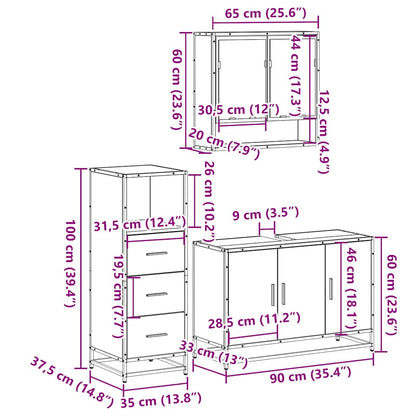 vidaXL 3 Piece Bathroom Furniture Set Smoked Oak Engineered Wood