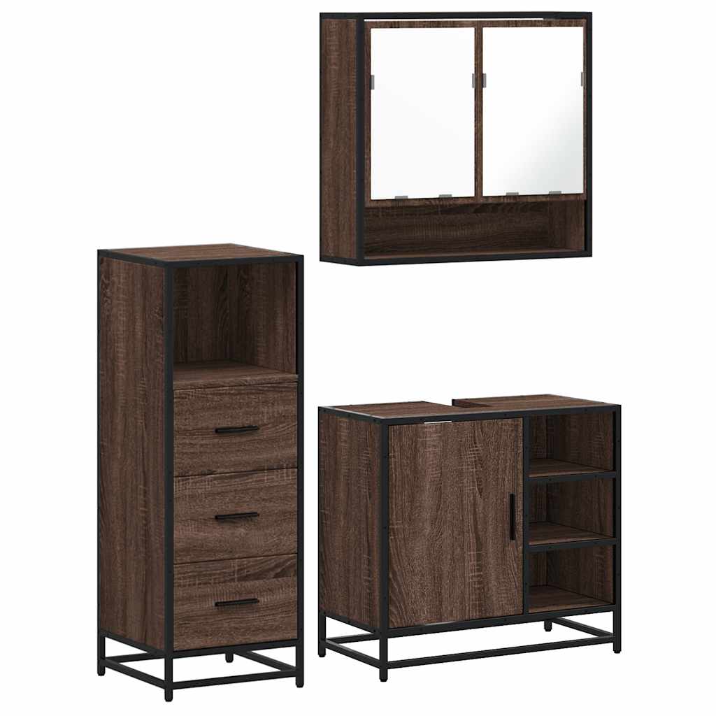 vidaXL 3 Piece Bathroom Furniture Set Brown Oak Engineered Wood