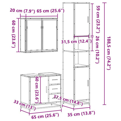 vidaXL 3 Piece Bathroom Furniture Set Sonoma Oak Engineered Wood