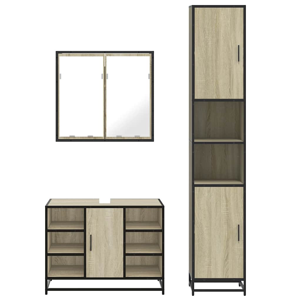 vidaXL 3 Piece Bathroom Furniture Set Sonoma Oak Engineered Wood