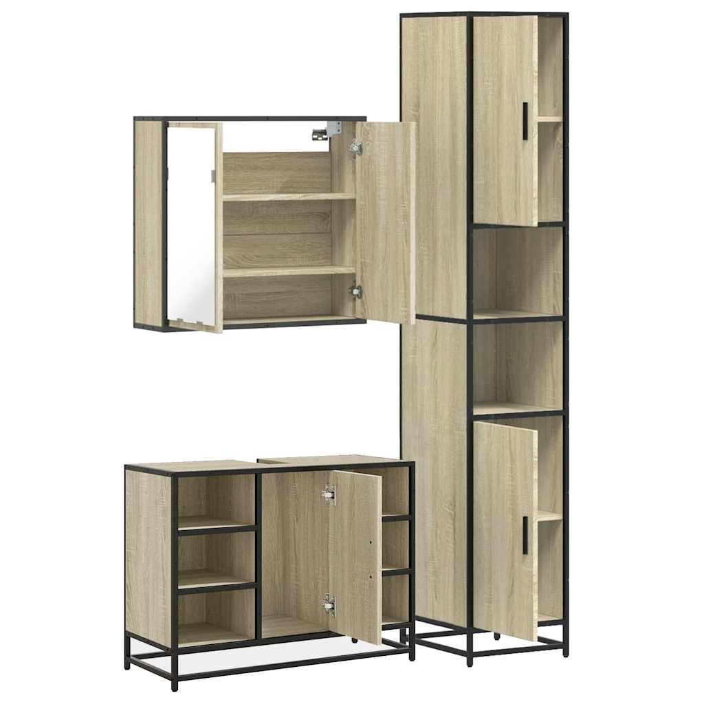vidaXL 3 Piece Bathroom Furniture Set Sonoma Oak Engineered Wood