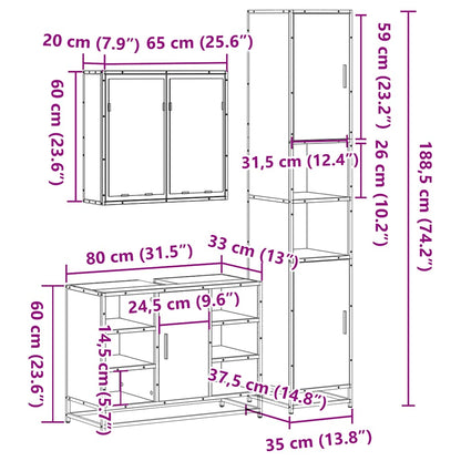 vidaXL 3 Piece Bathroom Furniture Set Sonoma Oak Engineered Wood
