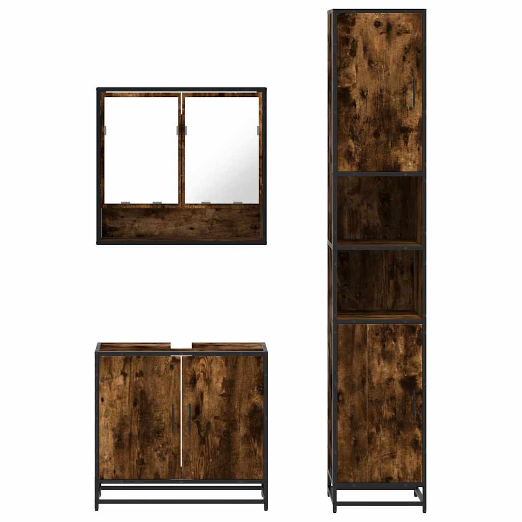 vidaXL 3 Piece Bathroom Furniture Set Smoked Oak Engineered Wood