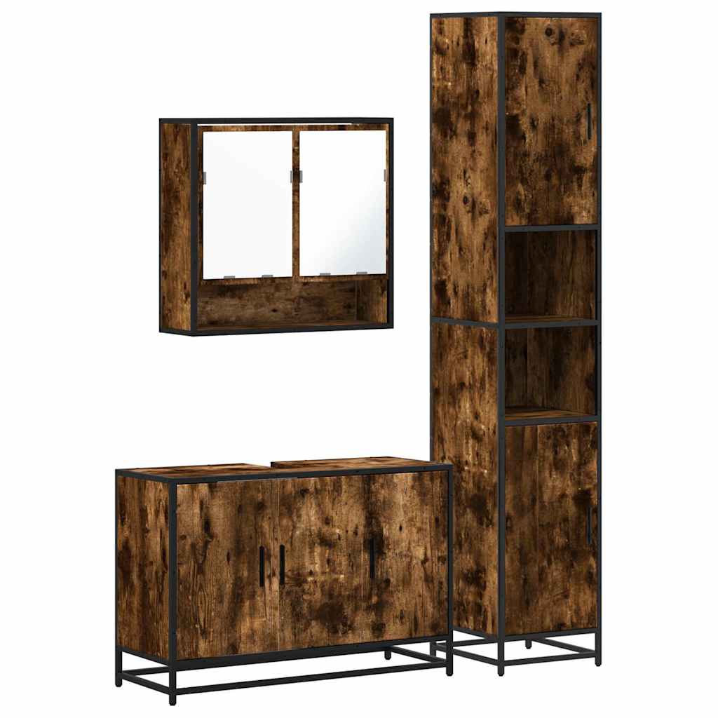 vidaXL 3 Piece Bathroom Furniture Set Smoked Oak Engineered Wood
