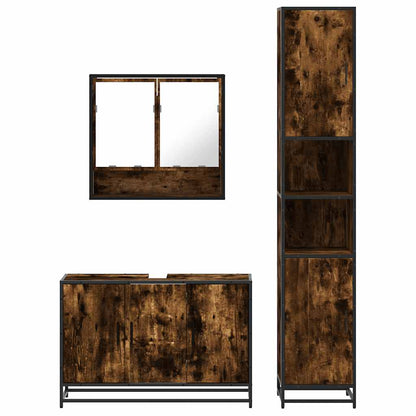 vidaXL 3 Piece Bathroom Furniture Set Smoked Oak Engineered Wood