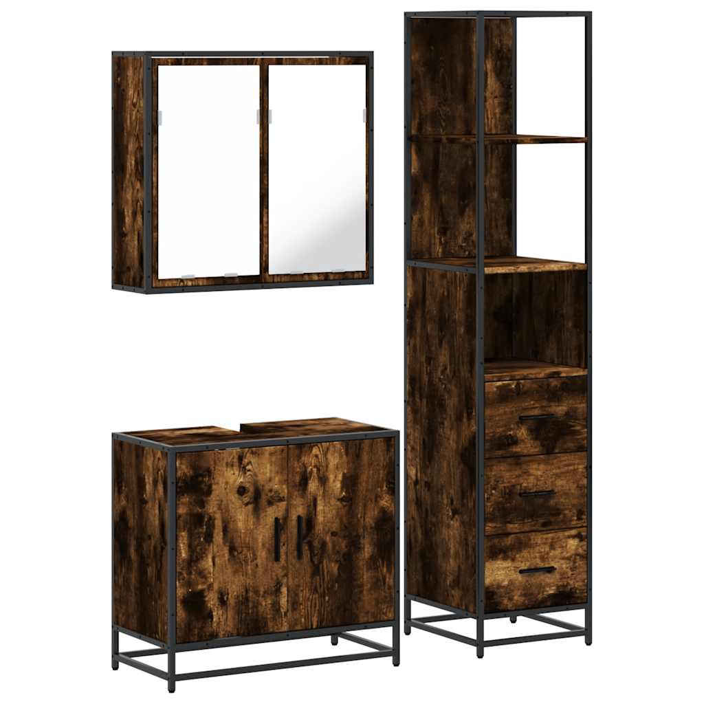 vidaXL 3 Piece Bathroom Furniture Set Smoked Oak Engineered Wood