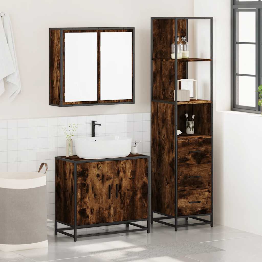 vidaXL 3 Piece Bathroom Furniture Set Smoked Oak Engineered Wood