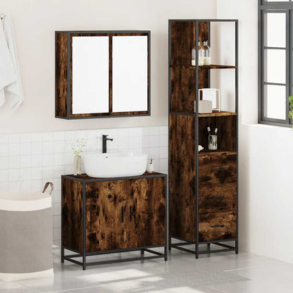 vidaXL 3 Piece Bathroom Furniture Set Smoked Oak Engineered Wood
