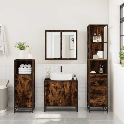 vidaXL 3 Piece Bathroom Furniture Set Smoked Oak Engineered Wood