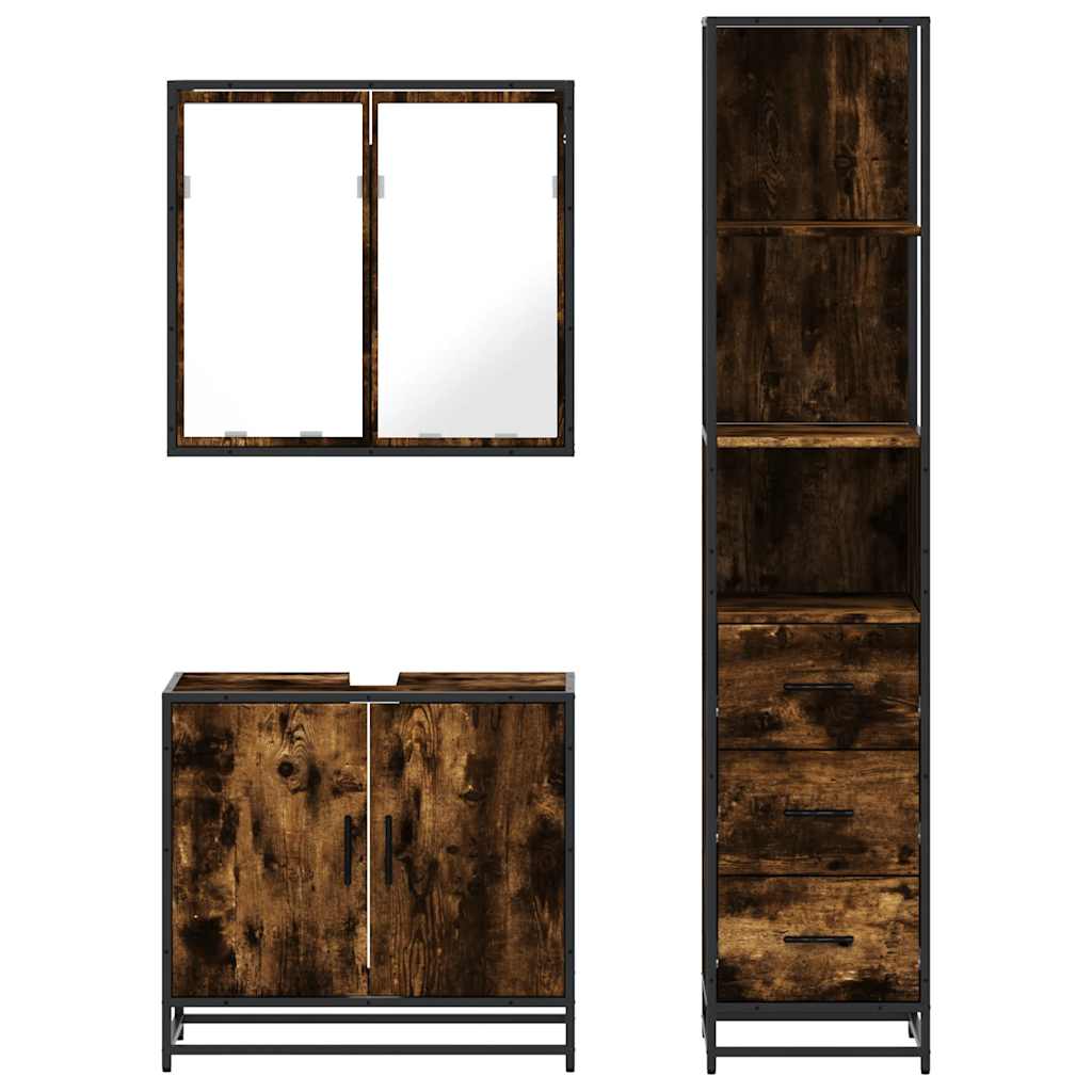 vidaXL 3 Piece Bathroom Furniture Set Smoked Oak Engineered Wood