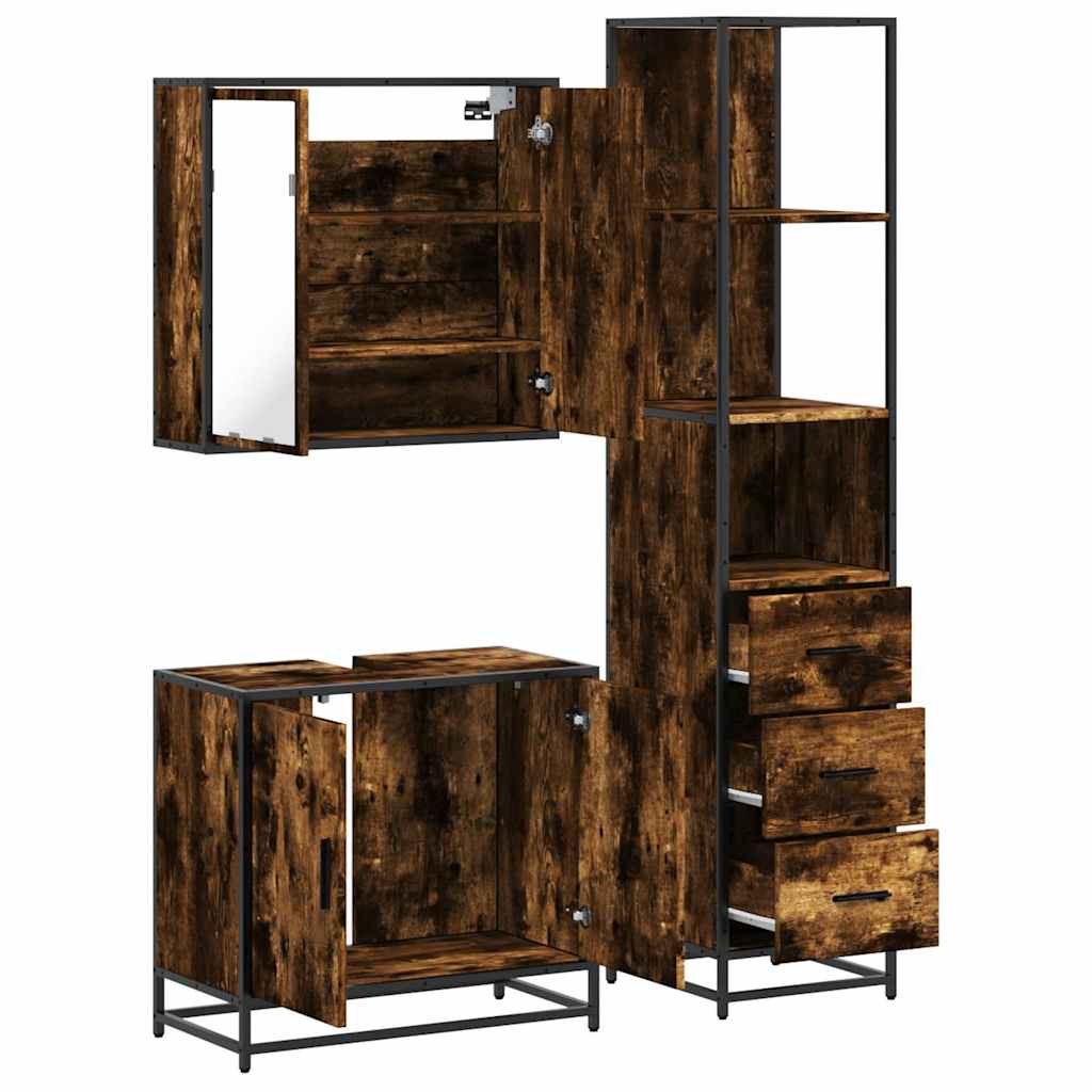 vidaXL 3 Piece Bathroom Furniture Set Smoked Oak Engineered Wood