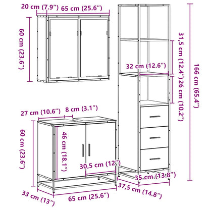 vidaXL 3 Piece Bathroom Furniture Set Smoked Oak Engineered Wood