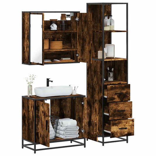 vidaXL 3 Piece Bathroom Furniture Set Smoked Oak Engineered Wood
