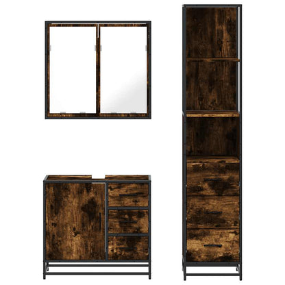 vidaXL 3 Piece Bathroom Furniture Set Smoked Oak Engineered Wood