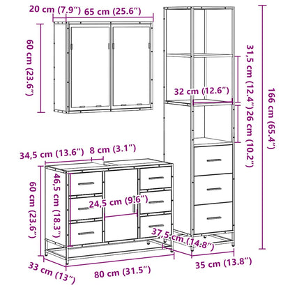 vidaXL 3 Piece Bathroom Furniture Set Smoked Oak Engineered Wood