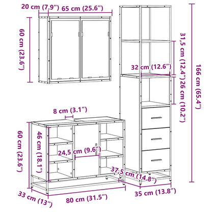 vidaXL 3 Piece Bathroom Furniture Set Smoked Oak Engineered Wood