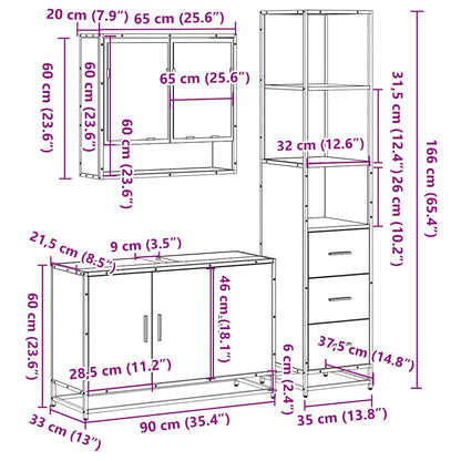 vidaXL 3 Piece Bathroom Furniture Set Sonoma Oak Engineered Wood