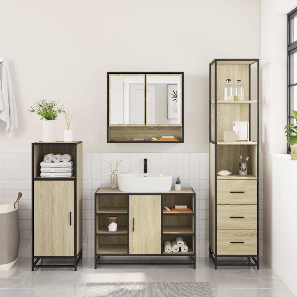 vidaXL 3 Piece Bathroom Furniture Set Sonoma Oak Engineered Wood