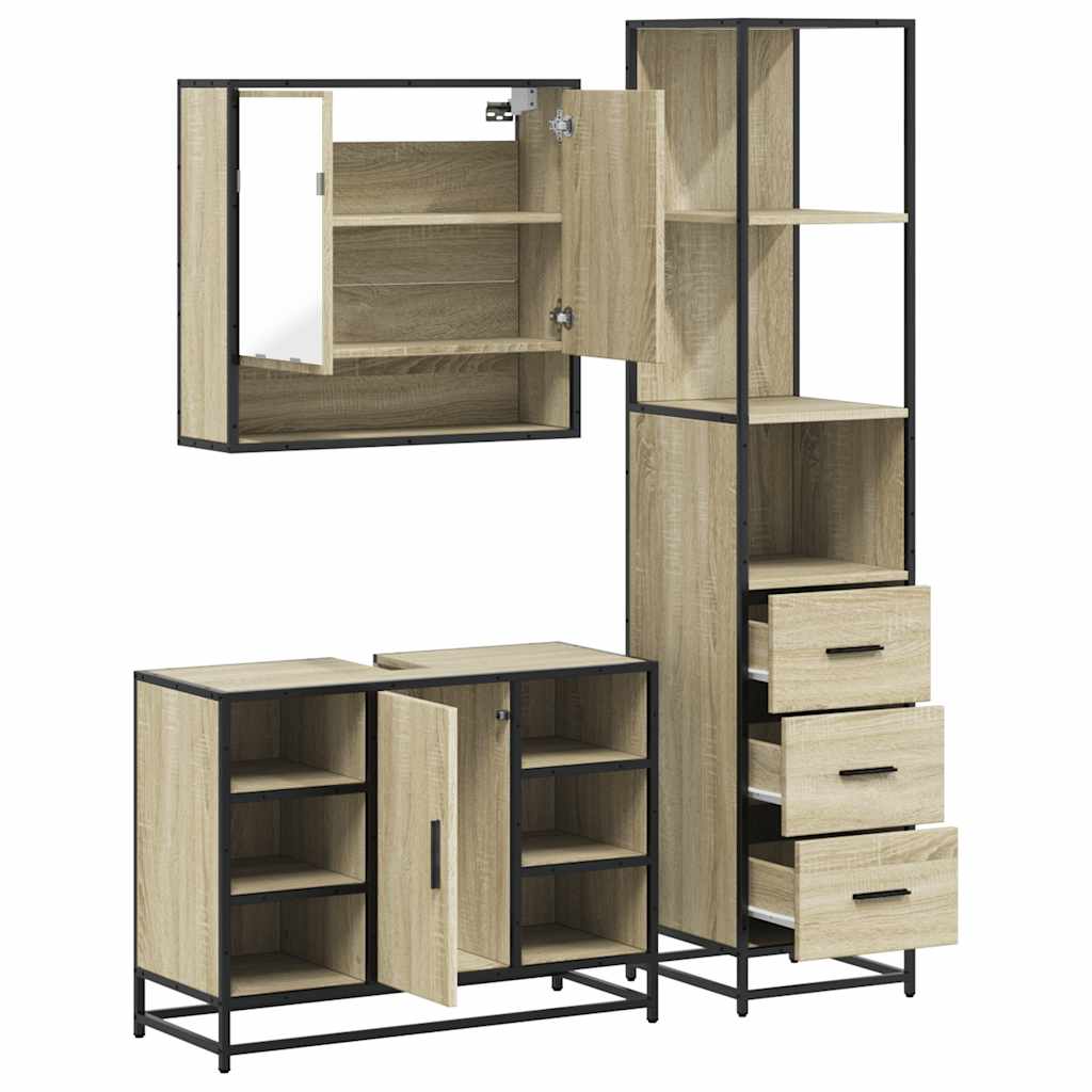 vidaXL 3 Piece Bathroom Furniture Set Sonoma Oak Engineered Wood