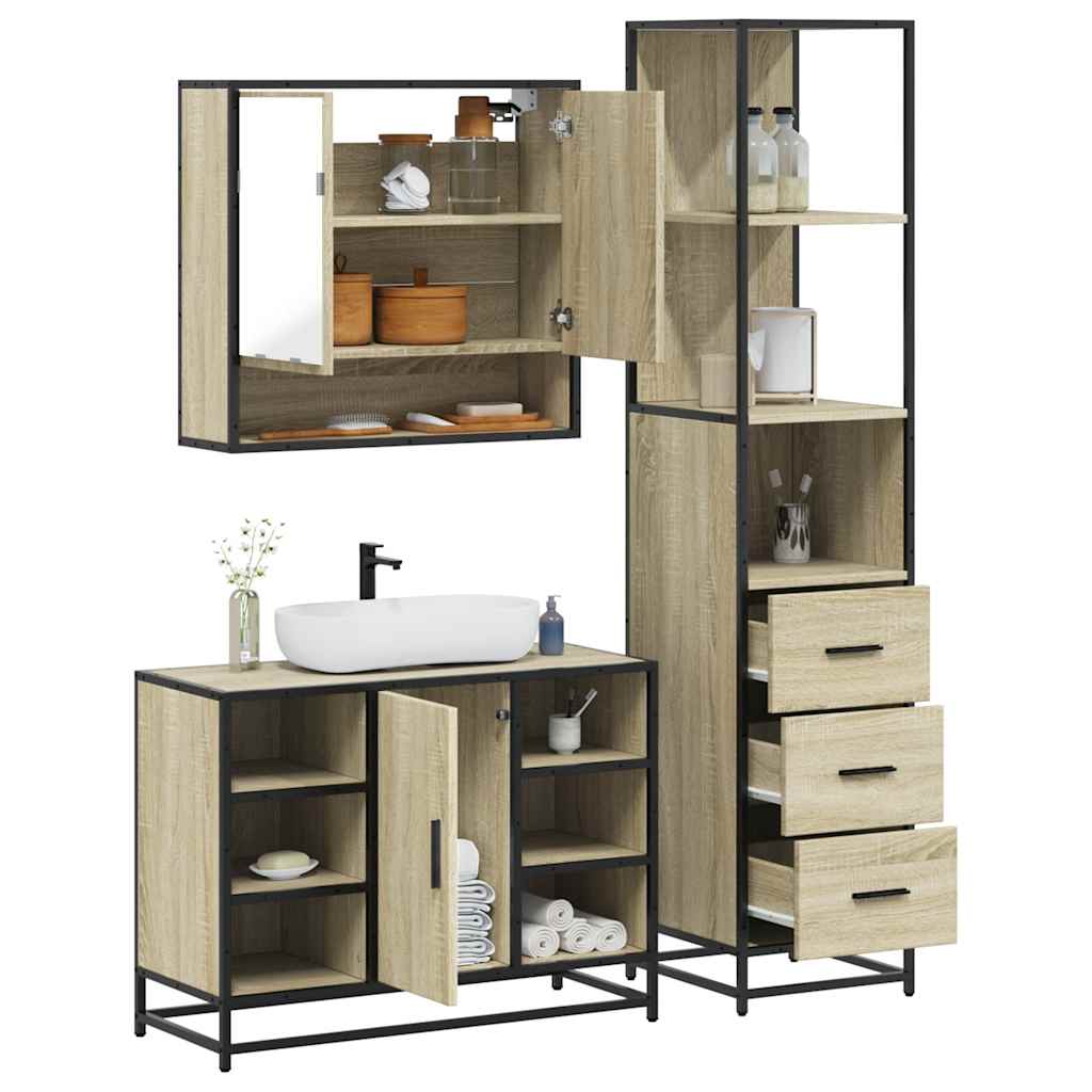 vidaXL 3 Piece Bathroom Furniture Set Sonoma Oak Engineered Wood