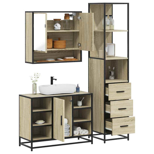 vidaXL 3 Piece Bathroom Furniture Set Sonoma Oak Engineered Wood