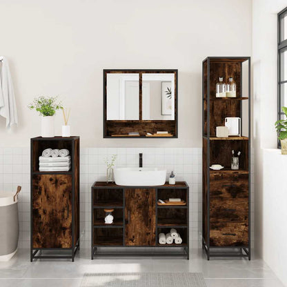 vidaXL 3 Piece Bathroom Furniture Set Smoked Oak Engineered Wood