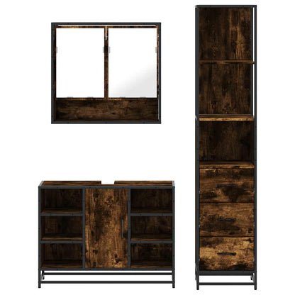 vidaXL 3 Piece Bathroom Furniture Set Smoked Oak Engineered Wood