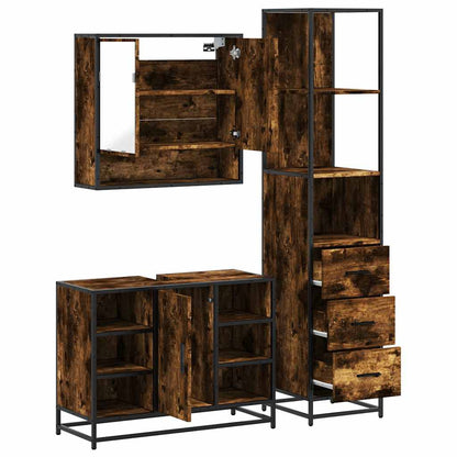 vidaXL 3 Piece Bathroom Furniture Set Smoked Oak Engineered Wood