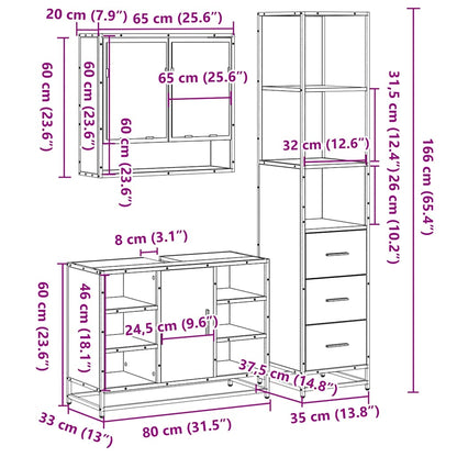 vidaXL 3 Piece Bathroom Furniture Set Smoked Oak Engineered Wood