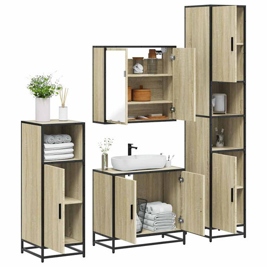 vidaXL 4 Piece Bathroom Furniture Set Sonoma Oak Engineered Wood