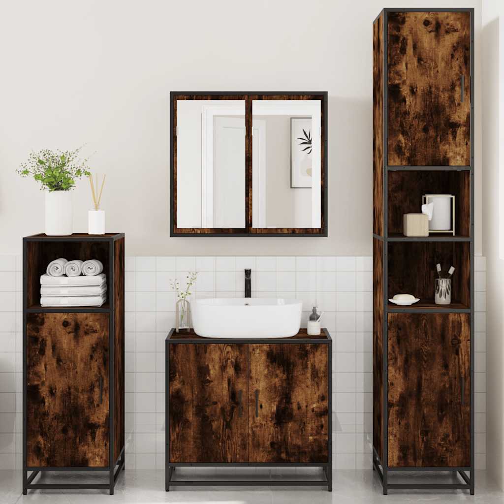 vidaXL 4 Piece Bathroom Furniture Set Smoked Oak Engineered Wood
