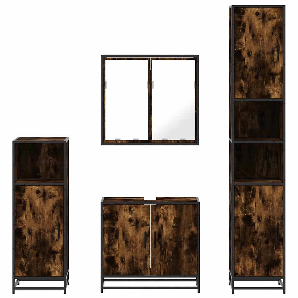 vidaXL 4 Piece Bathroom Furniture Set Smoked Oak Engineered Wood