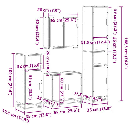 vidaXL 4 Piece Bathroom Furniture Set Smoked Oak Engineered Wood