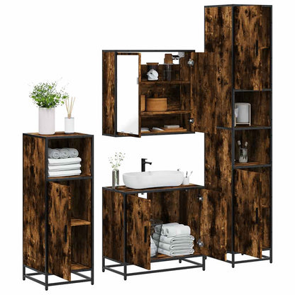 vidaXL 4 Piece Bathroom Furniture Set Smoked Oak Engineered Wood