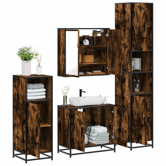vidaXL 4 Piece Bathroom Furniture Set Smoked Oak Engineered Wood