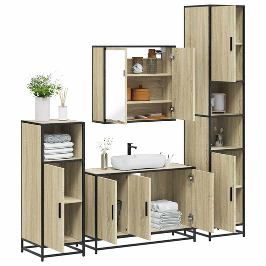 vidaXL 4 Piece Bathroom Furniture Set Sonoma Oak Engineered Wood