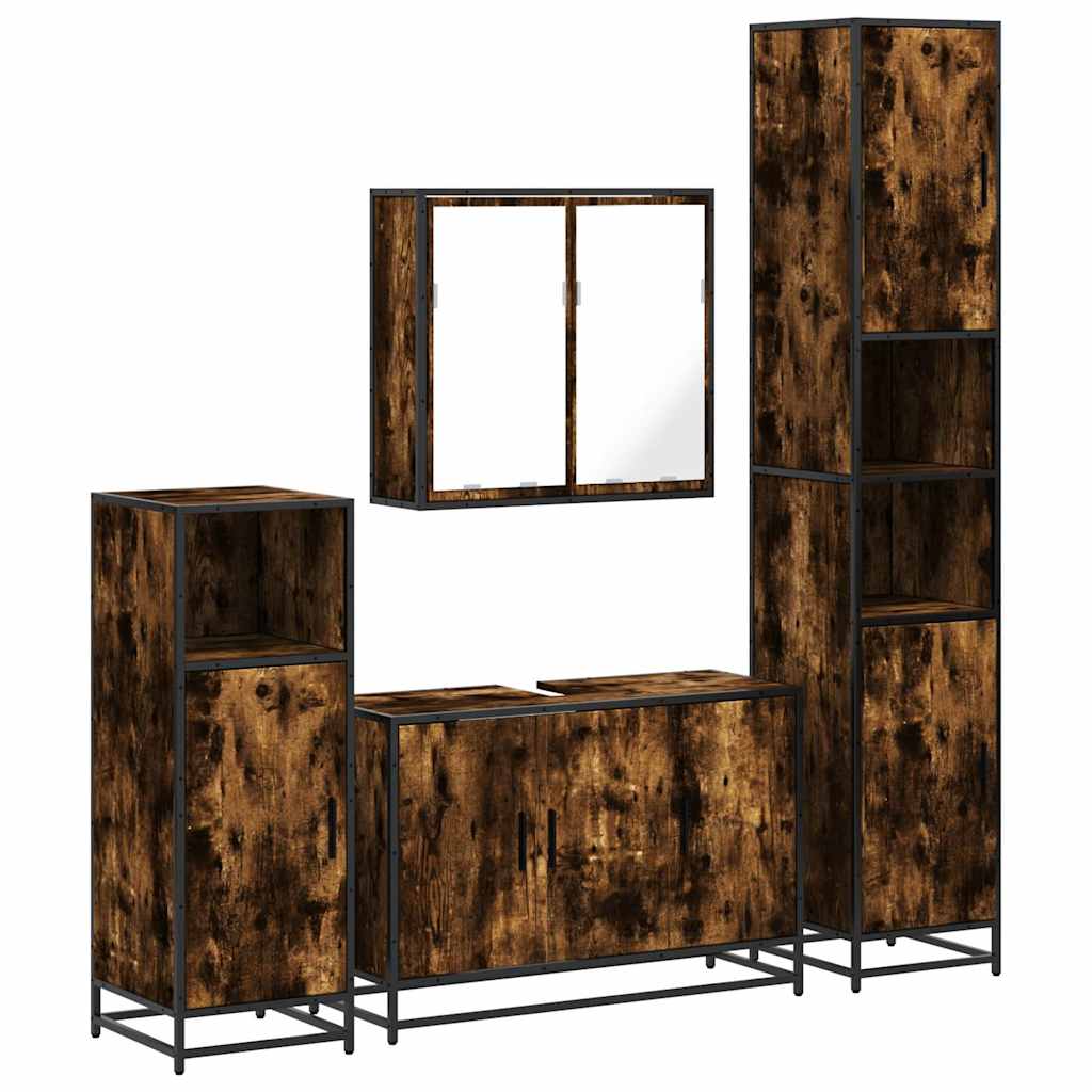 vidaXL 4 Piece Bathroom Furniture Set Smoked Oak Engineered Wood