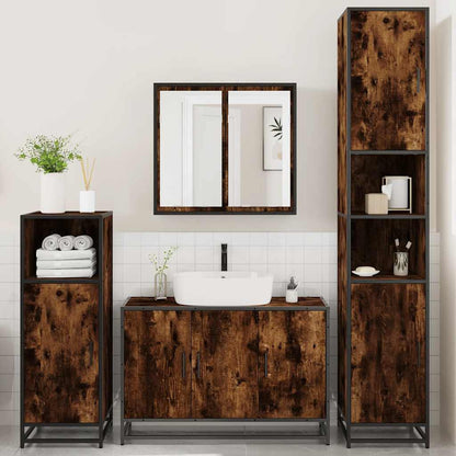 vidaXL 4 Piece Bathroom Furniture Set Smoked Oak Engineered Wood