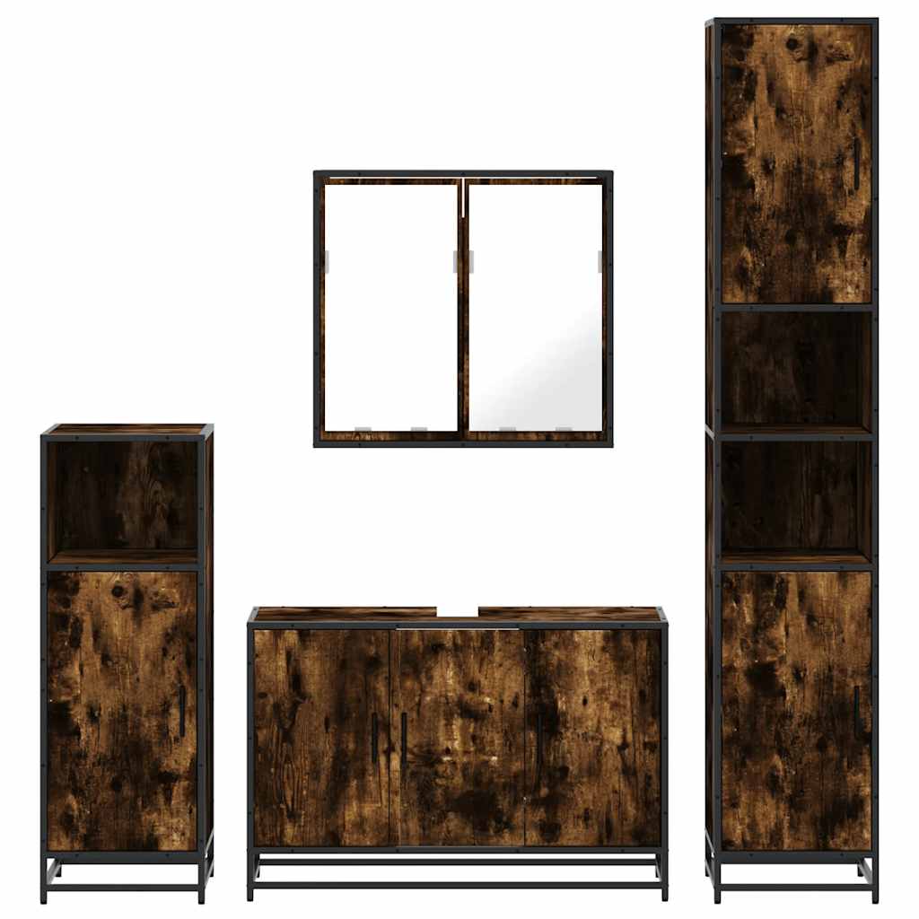 vidaXL 4 Piece Bathroom Furniture Set Smoked Oak Engineered Wood