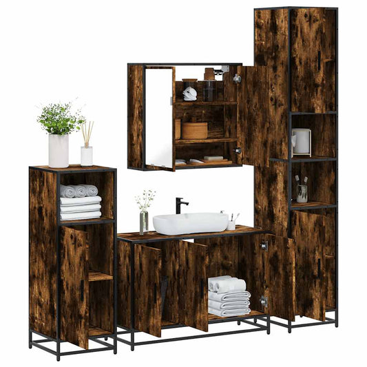 vidaXL 4 Piece Bathroom Furniture Set Smoked Oak Engineered Wood
